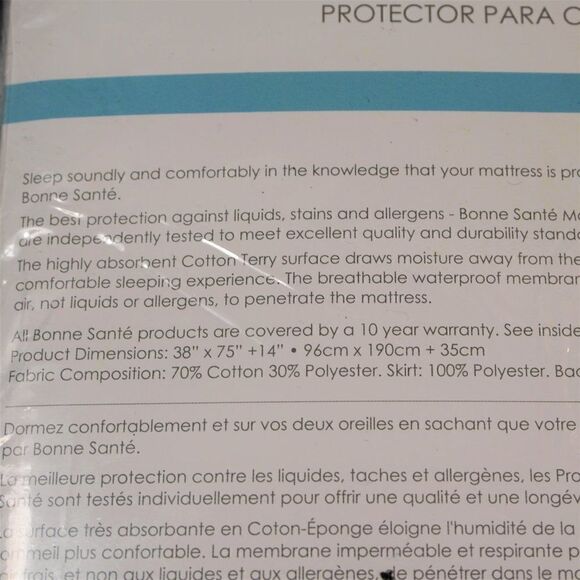 Playgro Bonne Sante Twin Mattress Protector Cotton Terry White - Picture 5 of 7